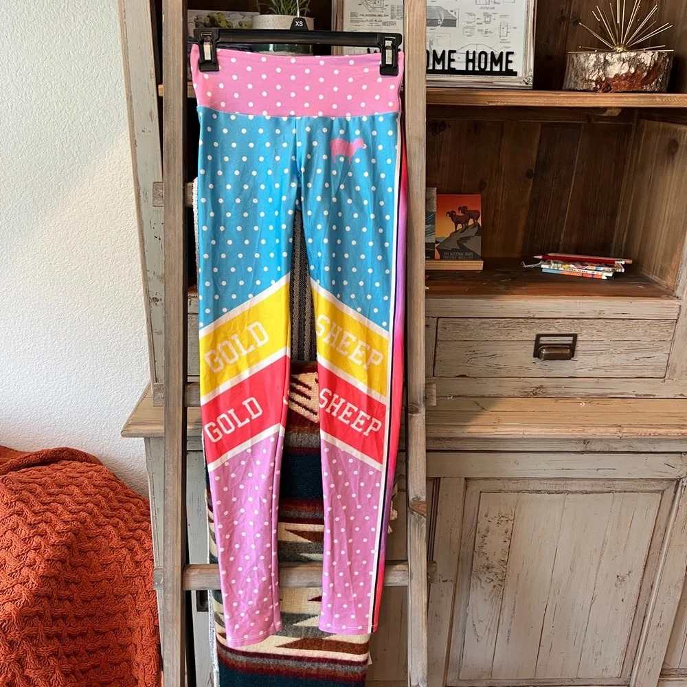 Gold sheep women’s multi color polka dot striped leggings size XS